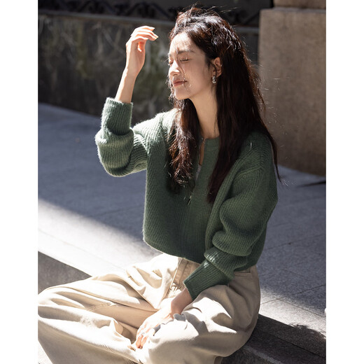 Demana Nuojiji short knitted sweater spring and autumn round neck zipper design basic long-sleeved knitted jacket for women