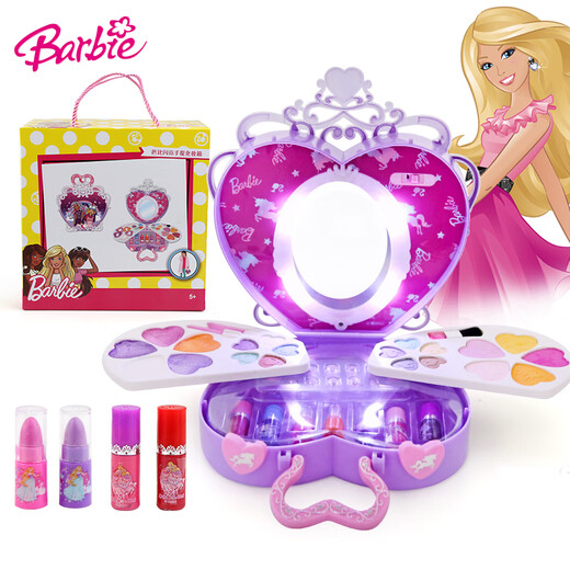 【7成新】芭比Barbie 儿童过家家玩具公主彩妆化妆盒套装 女孩安全水洗化妆品节日礼物 闪亮手提化妆箱