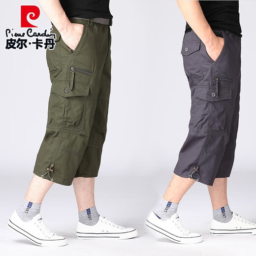 Piercardian European und American Work Clothes Cropped Hosen für Männer mit mehreren Taschen 7-Punkte-Hosen für Männer mit mittelgroßen Hosen Shorts für Männer reine Baumwollhosen für Männer 0036 Navy L schlägt 125 bis 140 Jin vor [Jin gleich 0,5 kg]