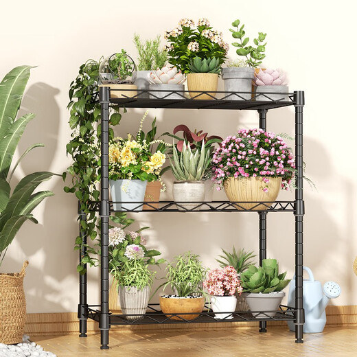 Xinjiayi balcony flower stand storage rack floor-standing living room interior multi-layer green ivy succulent flower pot iron flower rack 55x30x58CM classic black three-layer rack