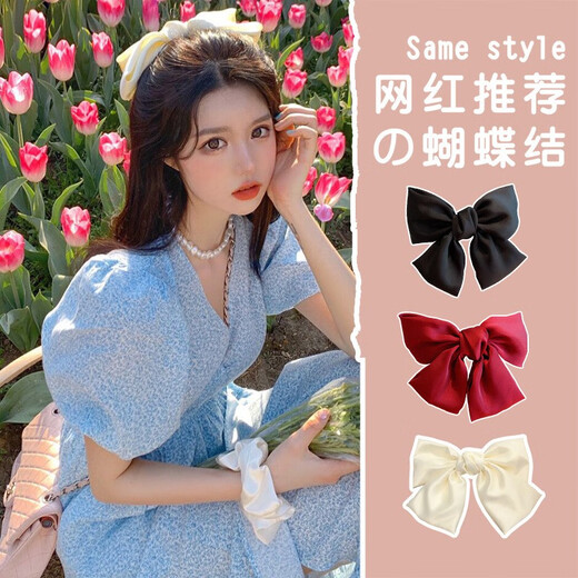 Yililuo Big Bow Hairpin French Retro Satin Net Red Hair Accessory Women's Half-tied Hair Temperament Top Hairpin at the Back of the Head Bow Milky White