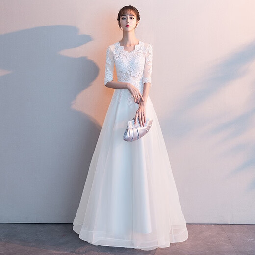 Seidler banquet evening dress for women 2025 new noble temperament white long birthday party dress can be worn at ordinary times white XXL