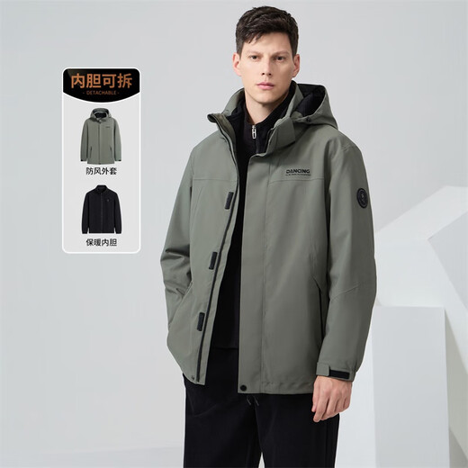 Dances with Wolves 3-in-1 Removable Liner Outdoor Mountaineering Fleece Liner Men's Jacket 210 Olive Green 175