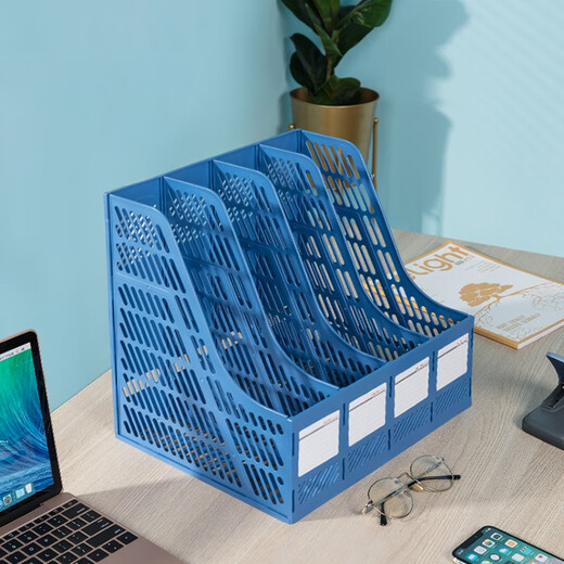 Cesta de archivos engrosados ​​de deli Cesta de cuatro columnas suministros de oficina Rack Archivo Archivo Caja de almacenamiento Bandeja de almacenamiento Bookshelf Estudiante de escritorio simple Stand Blue [básico de cuatro columnas] 9848