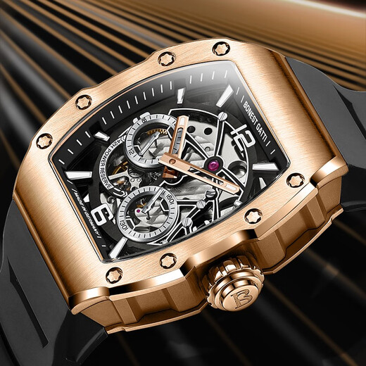 
BONEST GATTI German watch men's automatic mechanical watch hollow waterproof luminous wine barrel men's watch Valentine's Day birthday gift BG9903-A4 Venom Green