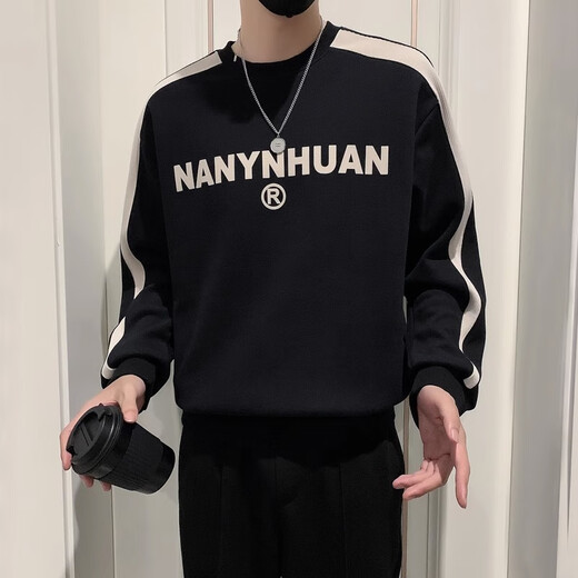 Woodpecker sweatshirt men's 2025 spring and autumn new versatile trendy printed long-sleeved T-shirt men's slim loose bottoming shirt men's white plus velvet XL 120-145Jin Jin equals 0.5 kg