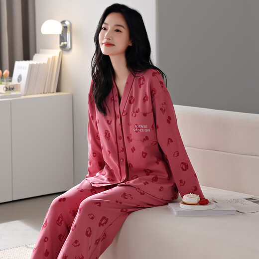 猫人睡衣女舒适亲肤和服带胸垫款秋冬新款休闲简约可外穿女士家居服 9735 M 适合90-100斤