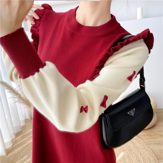 Ruipili maternity wear, nursing dress, autumn and winter outings, fashionable hot mom style knitted spring and autumn postpartum slimming nursing clothes, red nursing clothes, vertical zipper on the chest, L size 110-125Jin Jin is equal to 0.5 kg