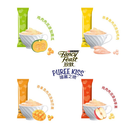 Zhenzhi (FancyFeast) cat strips, Meow Sauce Kiss Series Cat Snacks Original Imported in Thailand into Kitten Wet Grain Meat Meat Meat Pure Cat Strips Tuna + Chicken [Try Fresh Pack] 1 pack (10g*4 pieces)