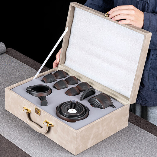 Zhengyang Purple Pottery Automatic Tea Set Office High-end Complete Set Lazy Kung Fu Cup Tea Tray Anti-scalding Teapot Business Gift Purple Pottery Automatic (Jumping Grain) 8 Cups + Tao Can Washable Long Beard Black