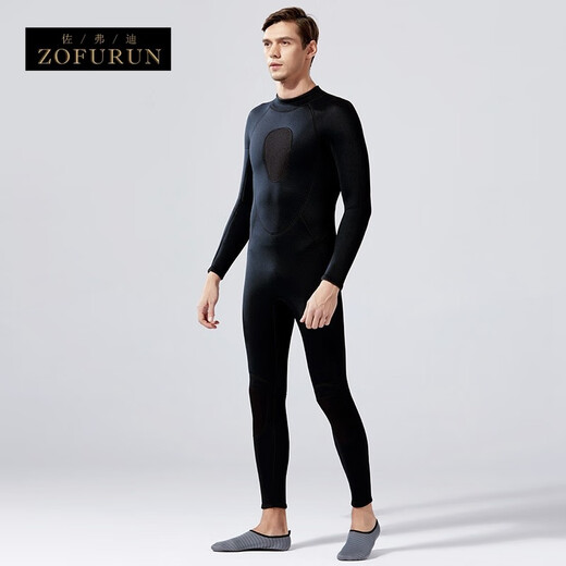 ZOFURUN men's wetsuit one-piece long-sleeved sun protection thickened 3mm snorkeling warm surfing suit deep diving mother's suit swimsuit black long-sleeved trousers suit M