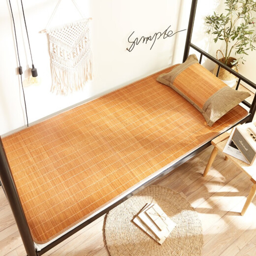 Yueyu Home Textiles Student Dormitory Bamboo Mat Single Mat 0.9m Summer Dormitory 0.8m Worker Upper Bunk Lower Bunk 1.2m Double-sided Mat Water-milled Carbonized Bamboo Mat 80*190cm [Small Edge Water-milled Straight] [Free Ice Silk Pillowcase]