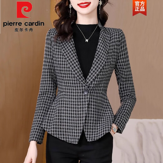 Pierre Cardin (pierre cardin) blazer women's spring, autumn and winter 2025 new style small fragrant style versatile fashionable temperament top Houndstooth XL 110-120Jin Jin equals 0.5 kg