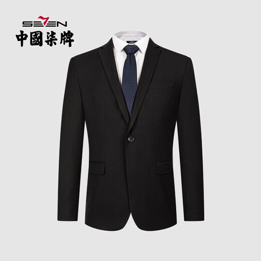 Qipai set of Western men's three-proof business flat lapel single button workplace suit two-piece set 1ZC70460 black A46