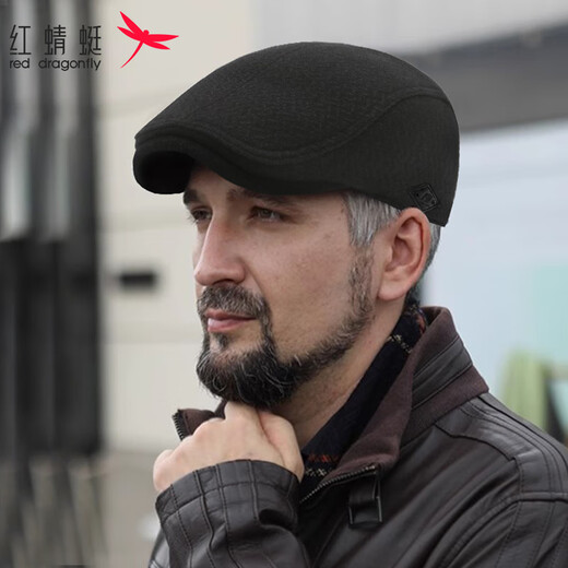 Red dragonfly old man hat men's winter warm forward hat grandpa dad middle-aged and elderly windproof peaked cap old man hat