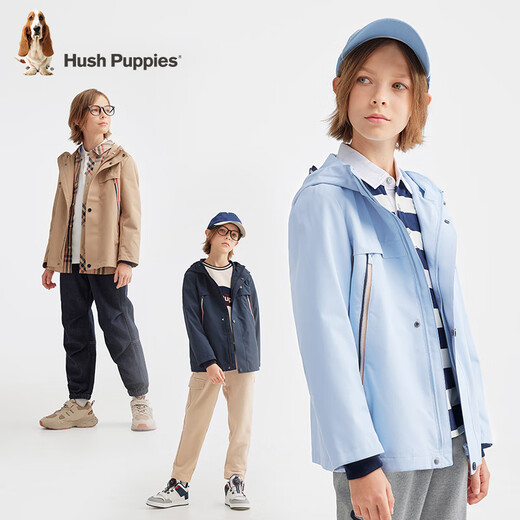 
Hush Puppies children's clothing boys' three-proof jacket jacket 25 autumn new children's outdoor hooded windbreaker hiding coat 170