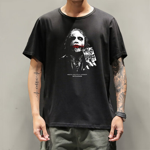 席佰希斯莱杰 小丑短袖T恤joker联名黑暗骑士蝙蝠侠衣服电影周边印花 F694黑色小丑 S(95-110斤)