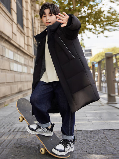 ABC KAIA medium and large children's down jacket boys and girls extra long 2024 new winter thickened children's clothing cold-proof jacket trend black (boys) 160