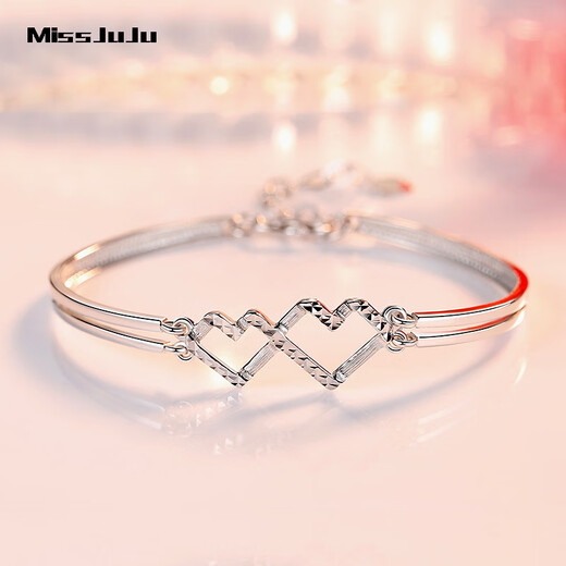 Miss JuJu pt950 platinum heart-to-heart bracelet for women, platinum fashionable and versatile bracelet, weight 8.5-8.7g