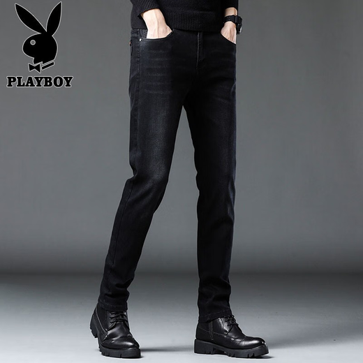 Playboy (playboy) Black Jeans Men's Summer New Trendy Casual Korean Style Slim Feet pantalons Stretch Business Pantals Black X-1157HH1048 30