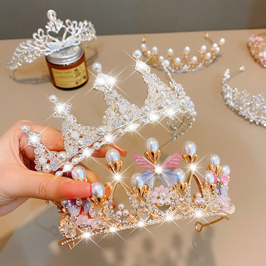 SHANGGE Crown Girls' Tiara Birthday and Graduation Season Gift Crown Headband Princess Imitation Crystal Rhinestone Crown Half-South Crown + Gift Box 1