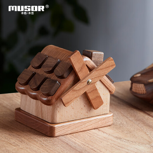 Wooden Wood Art (MUSOR) Cabin baby teeth memorial box storage box for girls, boys, children, baby teeth replacement box to save and collect birthday gifts for small cabin baby teeth