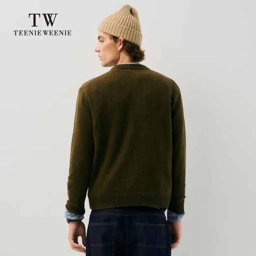 Teenie Weenie Men小熊男装简约圆领针织衫秋冬休闲保暖套头毛衣 军绿色 XL 180