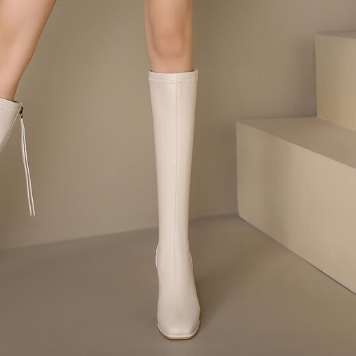 Meilue (Meilue) Frauenstiefel 2025 Herbst und Winter neue Modestiefel High Stiefel Frauen Single Stiefel Lange Stiefel Frauen High Heel Boots Lederstiefel Frauen Lange Stiefel 9926 Beige/High Heel 7cm 38