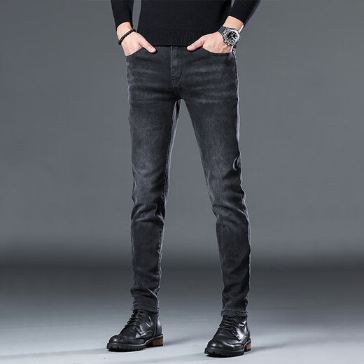
JEEP SPIRIT jeans men's new slim-fitting trousers for youth stretch casual pants trendy versatile trousers QQN-1049 gray 28