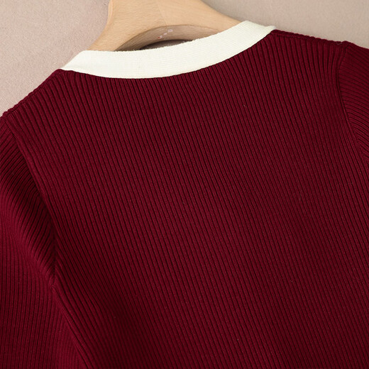 Cypress House Contrasting Color V-Ausschnitt Mesh Kleid 2025 Herbst Neue Frauenbogen Taille Midi Rock