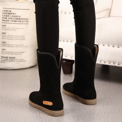 Dadong Secret Word Northeast Snow Boots Women's Winter Plus Fleece Thick Sole Cotton Shoes Warm Outdoor Waterproof Anti-Slip Plus Fleece High Tube Boots Black 39