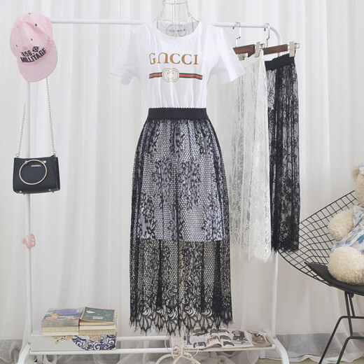 Begiche Single-Layer Gaze Rock Maschenrock der Frauen vielseitiger Spitze Petticoat regulärer Deckrock ohne Auskleiderock Rock 6621 Schwarzer Nicht-Auskleidungsstil gleich groß