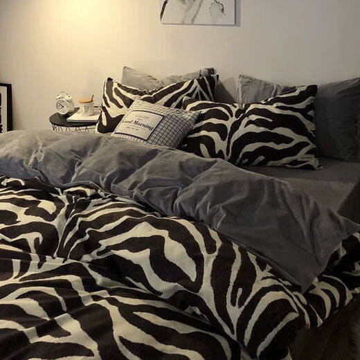 Mirror Moon Picture Internet Celebrity Washed Cotton Bedding Spring and Autumn Student Single Dormitory Bed Sheets Three-piece Quilt Cover Men's Summer Smudged Macaron 1.5 Meter Four-piece Set Quilt Cover 1.5x2 Meters