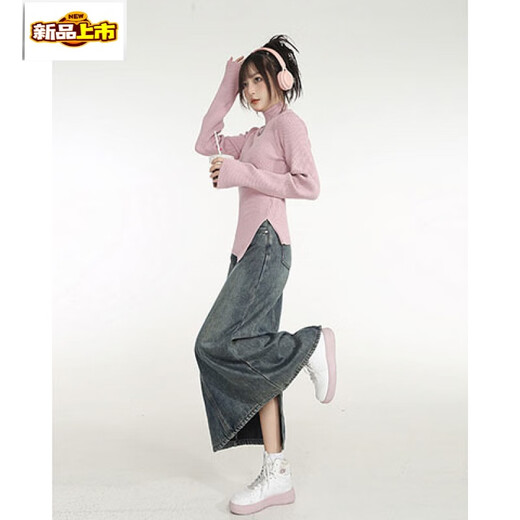 Chu Jing Retro Blue Velvet Slit Denim Skirt Women's Winter Hot Girl Slim High Waist Versatile Mid-Length A-Line Skirt Retro Blue Velvet S