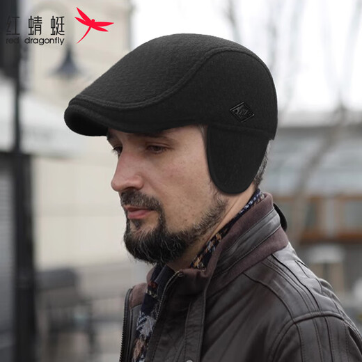 Red dragonfly old man hat men's winter warm forward hat grandpa dad middle-aged and elderly windproof peaked cap old man hat