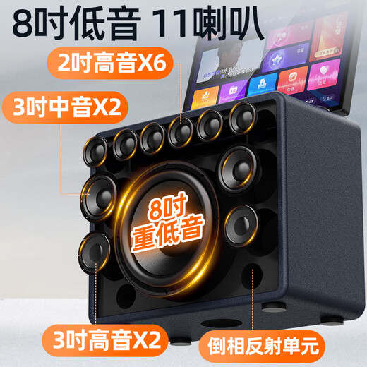 Shanshui (SANSUI) Q065 Home KTV Audio Set Square Dance Audio with Display Screen Karaoke Amplifier All-in-one Outdoor K Song Live Bluetooth Speaker Video Machine Q065 Large 8-inch [15 speakers] 500G
