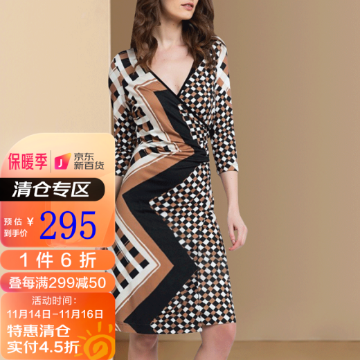 Di Feilige 2021 New Autumn Clothes New Women's Clothes Retro V-neck Three-quarter Sleeve Printed Dress Mid-Length Fashion Slim Fit Slimming A-Line Skirt Picture Color S