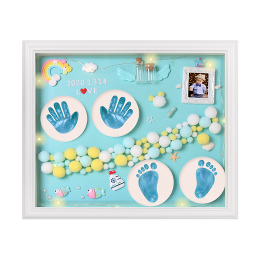 Taoshang Baby Full Moon Commemorative Hand and Foot Print Mud Newborn Baby Hand and Foot Mud Mud 100th Birthday Photo Frame 12-inch Frame Sincere Love Elegant Pink + Warm Light