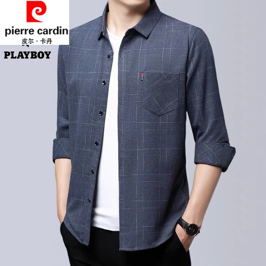 
Pier Cardin spring and autumn free ironing and anti-wrinkle long sleeve pure cotton men's plaid shirt casual and versatile plus velvet thickened shirt jacket t 6626 blue plus velvet 185-3XL [170-185Jin [Jin equals 0.5 kg]]