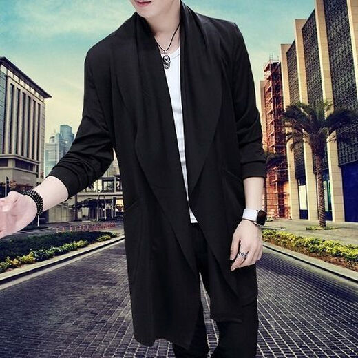 风衣外套男中长款春秋男士大衣2024新款男款衣服男生长款 黑色 3XL