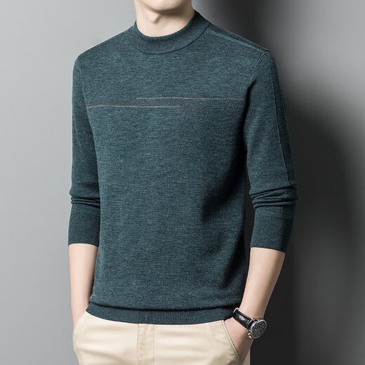 NOSSKISS luxury high-end men's brand wool sweater for middle-aged men pure wool winter thickened half turtleneck bottoming knitted sweater flower basket green L 175 (suitable for 20-140 Jin Jin equal to 0.5 kg or less)