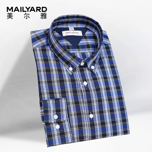 Mailyard/Melya Langarmes Hemd reine Baumwollgeschäftsmodes-Hemd Casual Plaid Long Futter 679 Blaues graues Netz M/40s