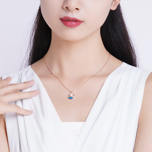 Laomiao gold 18K pendant red pearl azure sea clavicle chain for mother's birthday gift for girlfriend