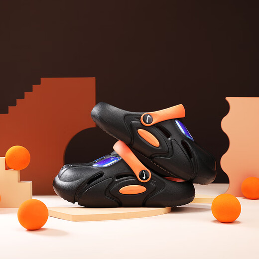 
Guirenniao Children's Slippers 2024 Summer New Style for Men and Girls Indoor Anti-Slip Soft Sole Bathing Baotou Cave Shoes Black Orange 34-35
