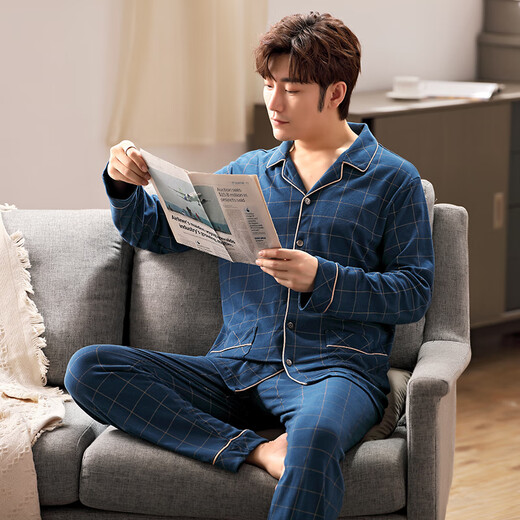 Mandelefin 6xl Pajamas de gran tamaño Spring y otoño Pure Cotton Fat 300 Jin [Jin equivale a 0.5 kg] Agregue peso para aumentar la ropa casera de manga de mediana edad 9905 5XL (220-260 Jin [Jin equivale a 0.5 kg])