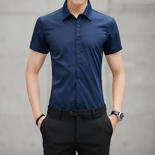 PRENOMEN短袖衬衫男弹力冰丝免烫商务休闲职业装工作服夏季薄款衬衣 3882 38
