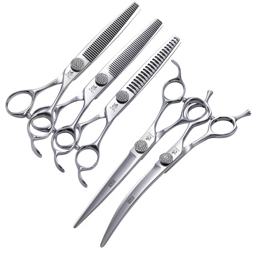 Blackbird pet scissors professional set straight cut curved scissors fish bone scissors fluffy scissors pink diamond beautician pet shop use 7.5 straight 7.5 curved 6.5 teeth 6.75 fluffy 6.75 fish bone