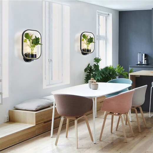 Miaopule modern minimalist Nordic creative living room dining room stair aisle lamp study bedroom bedside lamp hydroponic plant wall lamp square black model with hand switch white light LED