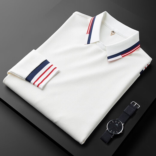 Prideme Design Sense Nische Herbst Dünne High-End European Casual White Polo Shirt Herren-Langärmelte schlank
