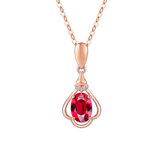 Laomiao 18K gold garnet pendant, colorful pendant for women, Chinese Valentine's Day gift for girlfriend (not including necklace), total weight is about 1.05g